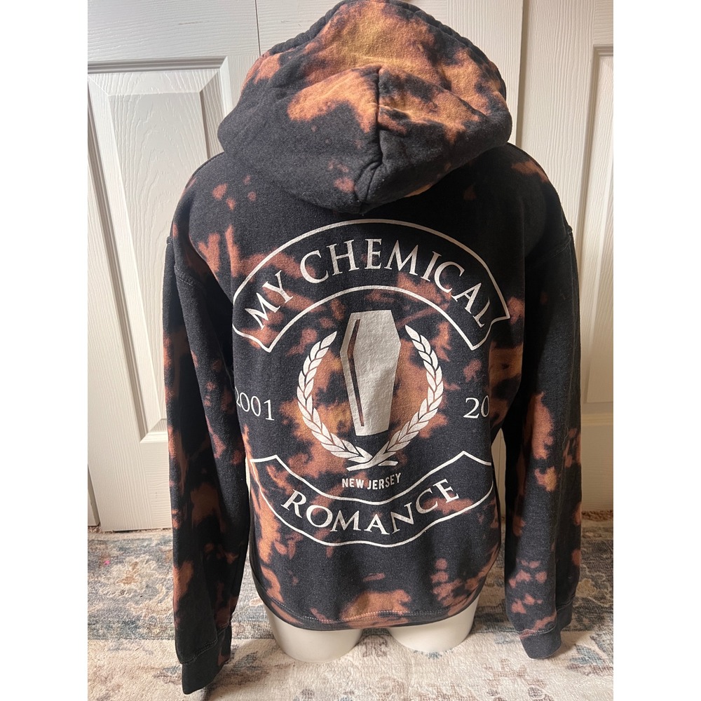 My Chemical Romance Bleach Dye Hoodie Mens Small Black Orange Band Sweatshirt